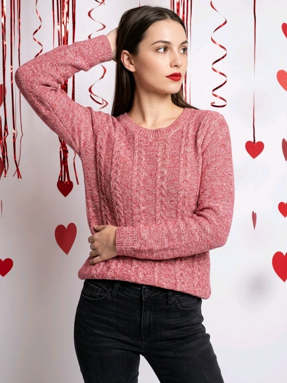 Loft Pink Cable Open Knit Crew Neck Sweater Womens XL  New
